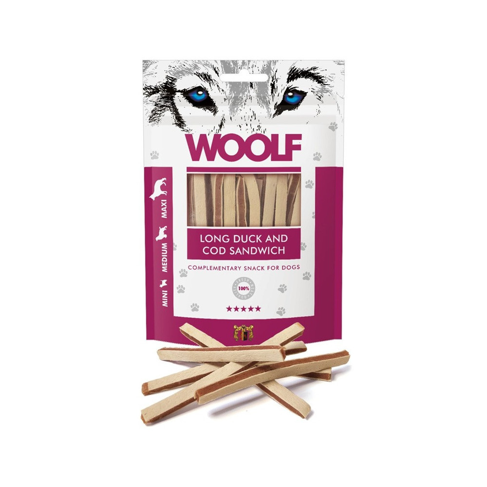 Woolf Duck & Cod Sandwich 100g | Snack Anatra Merluzzo Cane